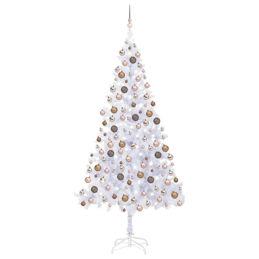 Albero di Natale Artificiale con Set Palline e LED 210 cm 910 Rami