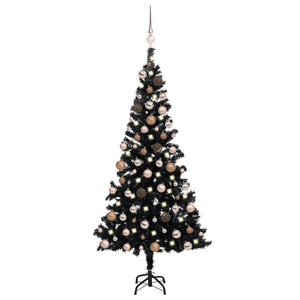 Set Albero di Natale Artificiale con LED e Palline Nero 180 cm PVC