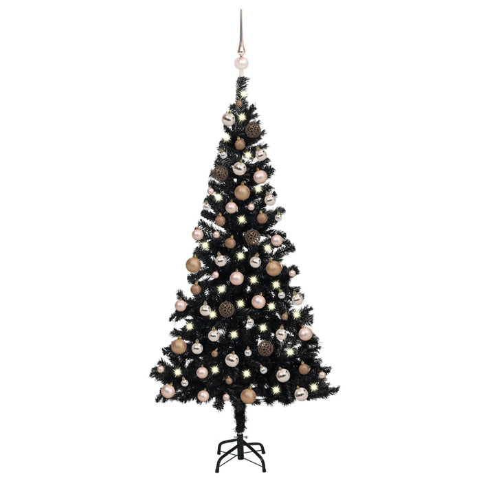 Set Albero di Natale Artificiale con LED e Palline Nero 180 cm PVC