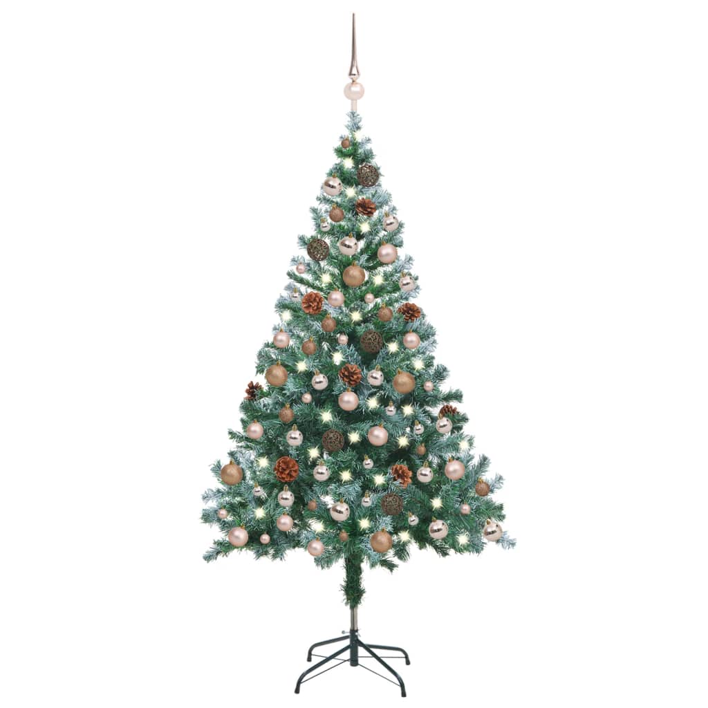 Set Albero di Natale Glassato con Set LED Palline e Pigne 150cm