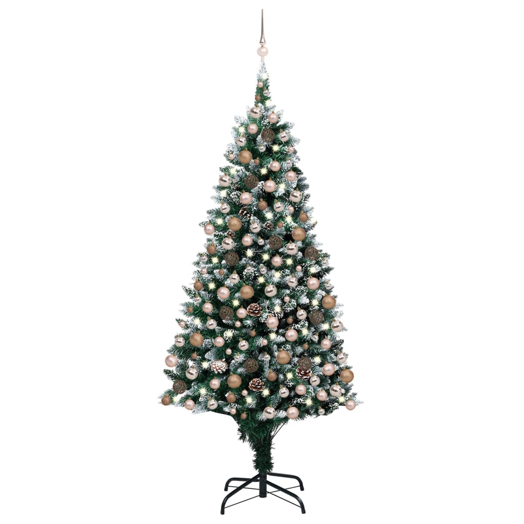 Set Albero di Natale Artificiale con LED Palline e Pigne 210 cm