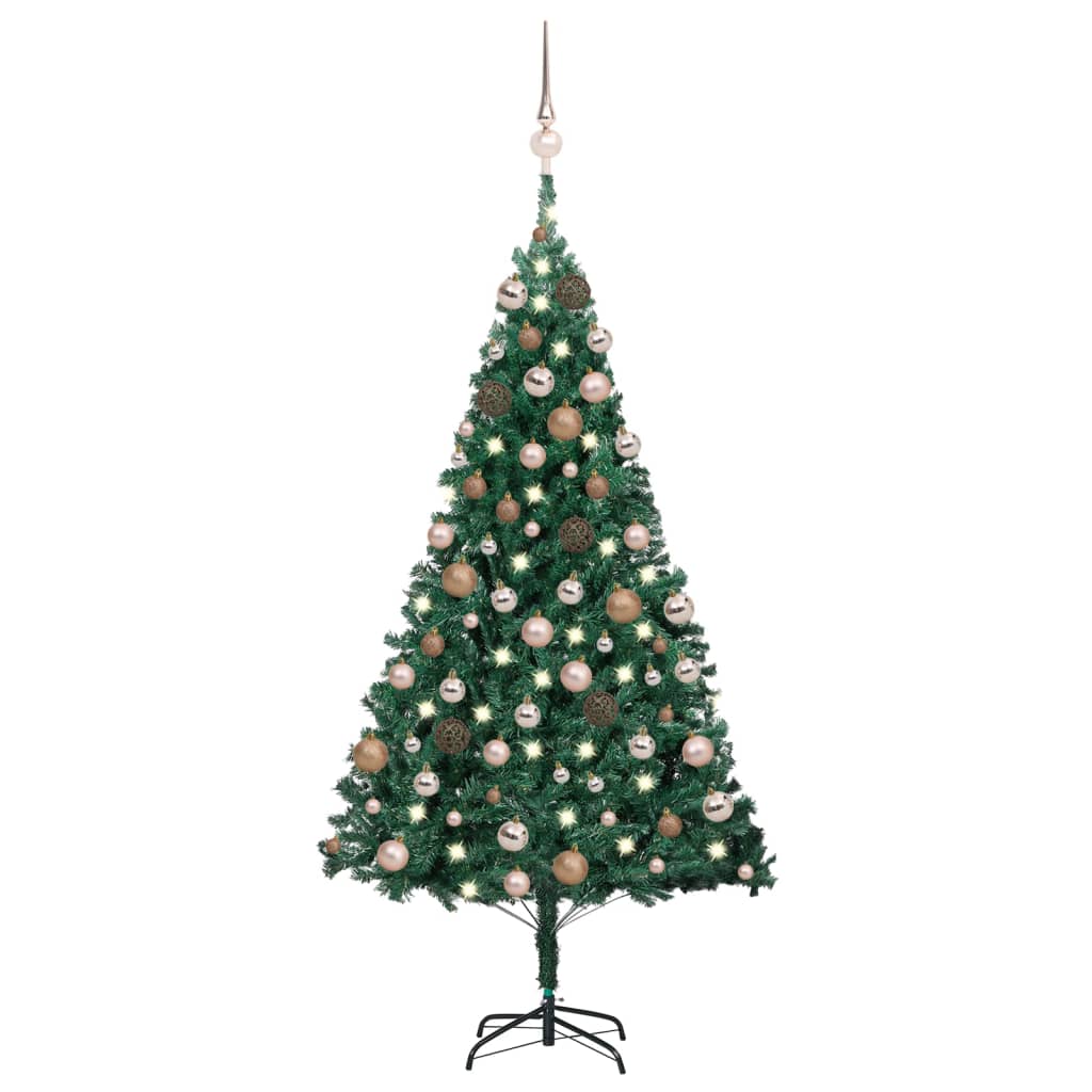 Set Albero di Natale Artificiale con LED e Palline Verde 150cm PVC