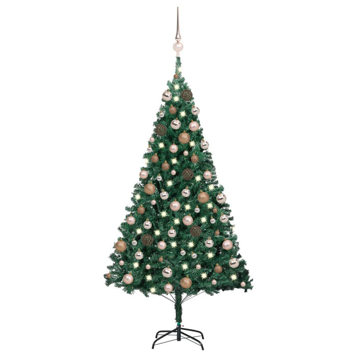 Set Albero di Natale Artificiale con LED e Palline Verde 150cm PVC