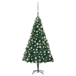 Set Albero di Natale Artificiale con LED e Palline Verde 180cm PVC