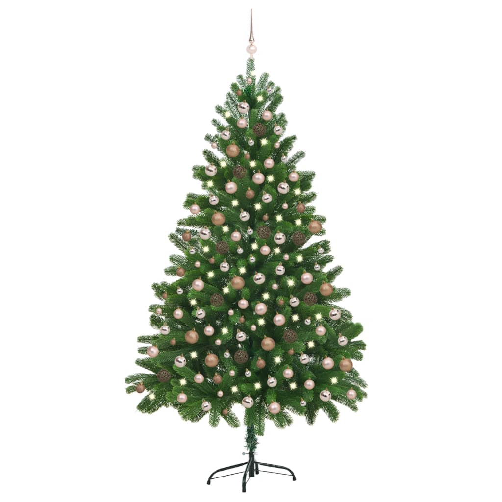 Set Albero di Natale Artificiale LED e Palline Verde 210 cm