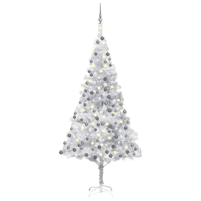 Set Albero di Natale Artificiale LED e Palline Argento 210 cm PVC