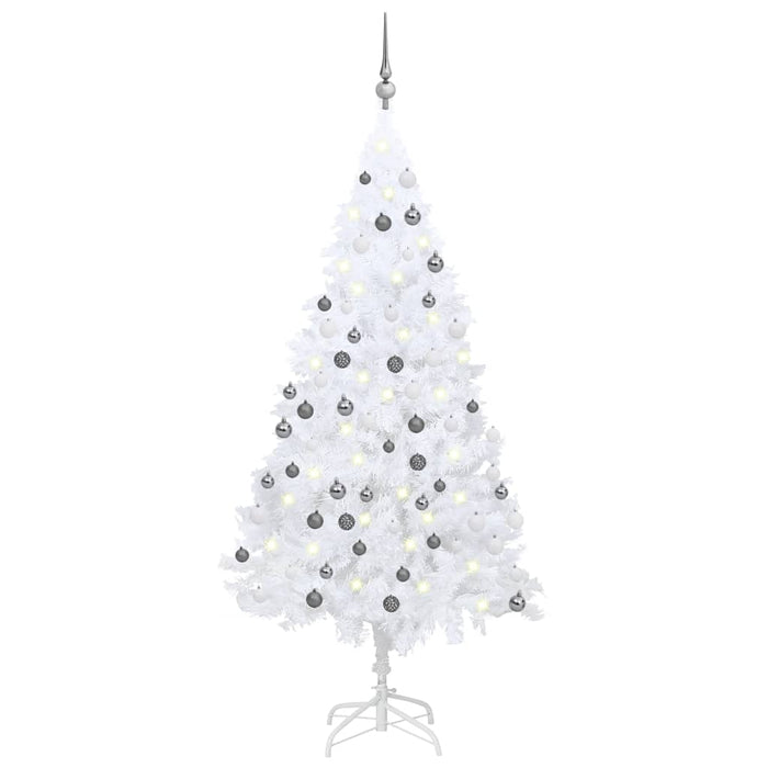 Set Albero di Natale Artificiale con LED Palline Bianco 180 cm PVC