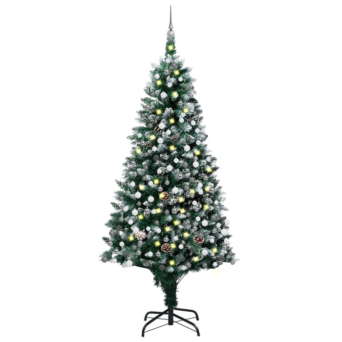 Set Albero di Natale Artificiale con LED Palline e Pigne 240 cm