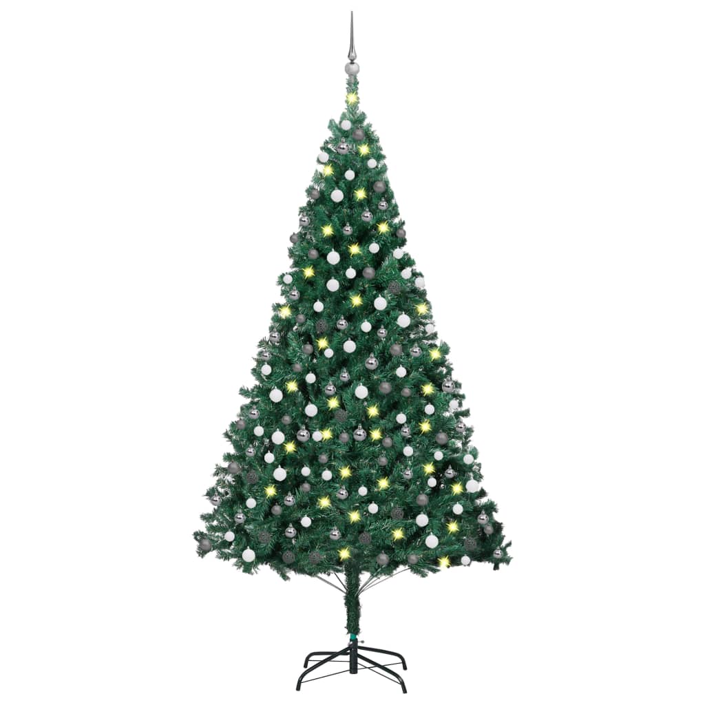 Set Albero di Natale Artificiale con LED e Palline Verde 210cm PVC