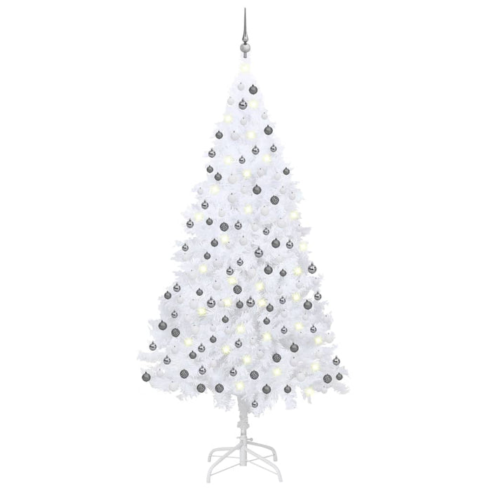 Albero di Natale Artificiale con LED e Palline Bianco 210 cm PVC