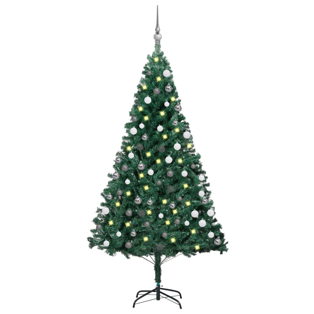 Set Albero di Natale Artificiale con LED e Palline Verde 180cm PVC