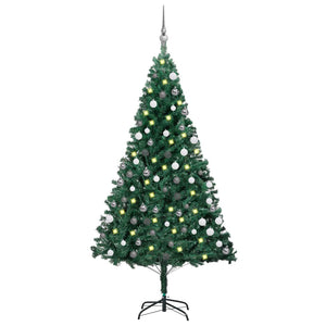 Set Albero di Natale Artificiale con LED e Palline Verde 180cm PVC