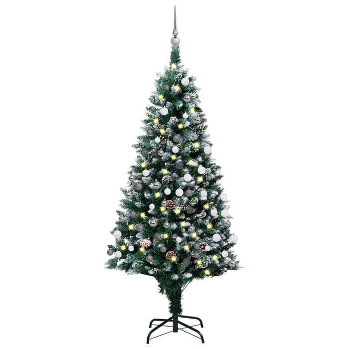 Set Albero di Natale Artificiale con LED Palline e Pigne 180 cm