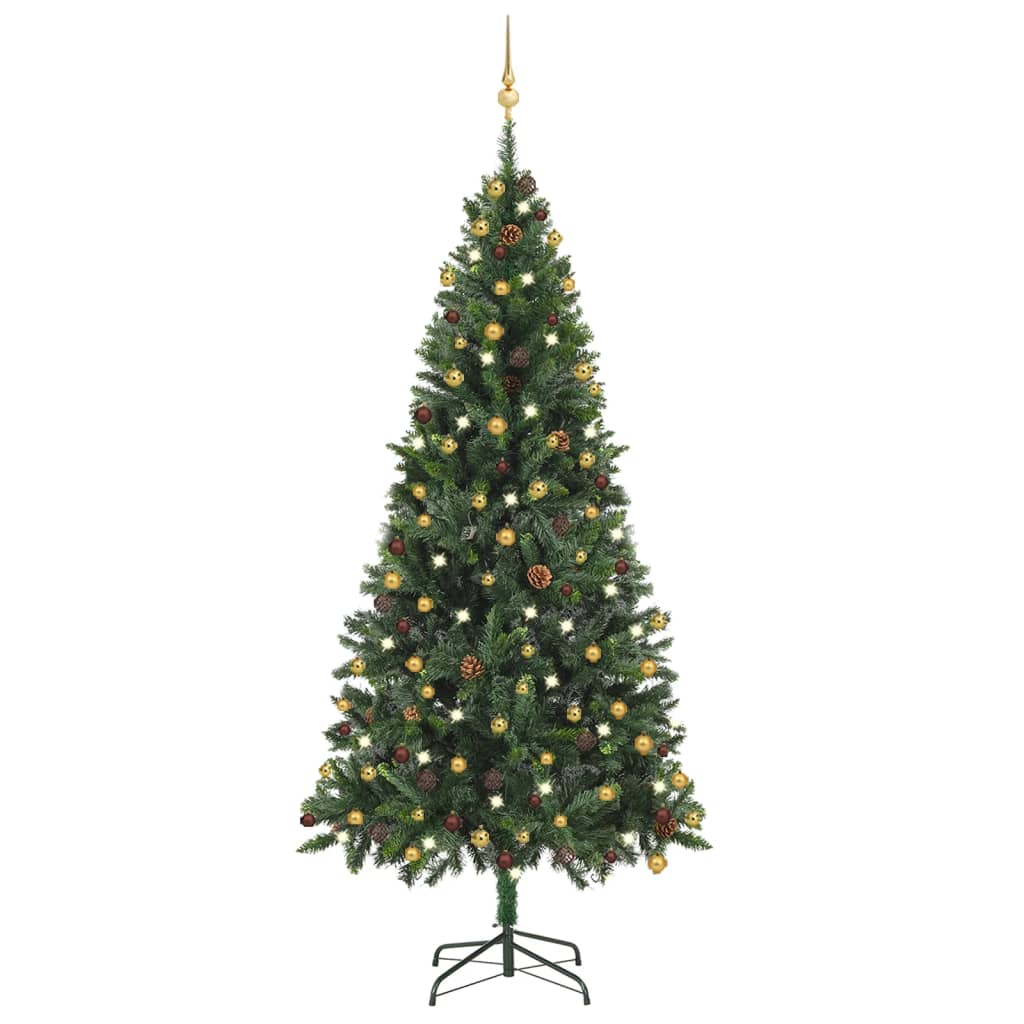 Albero di Natale Artificiale con LED Palline Pigne Verde 210 cm