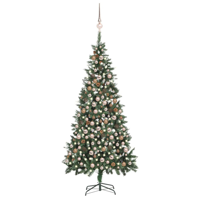 Set Albero di Natale Artificiale con LED Palline e Pigne 210 cm