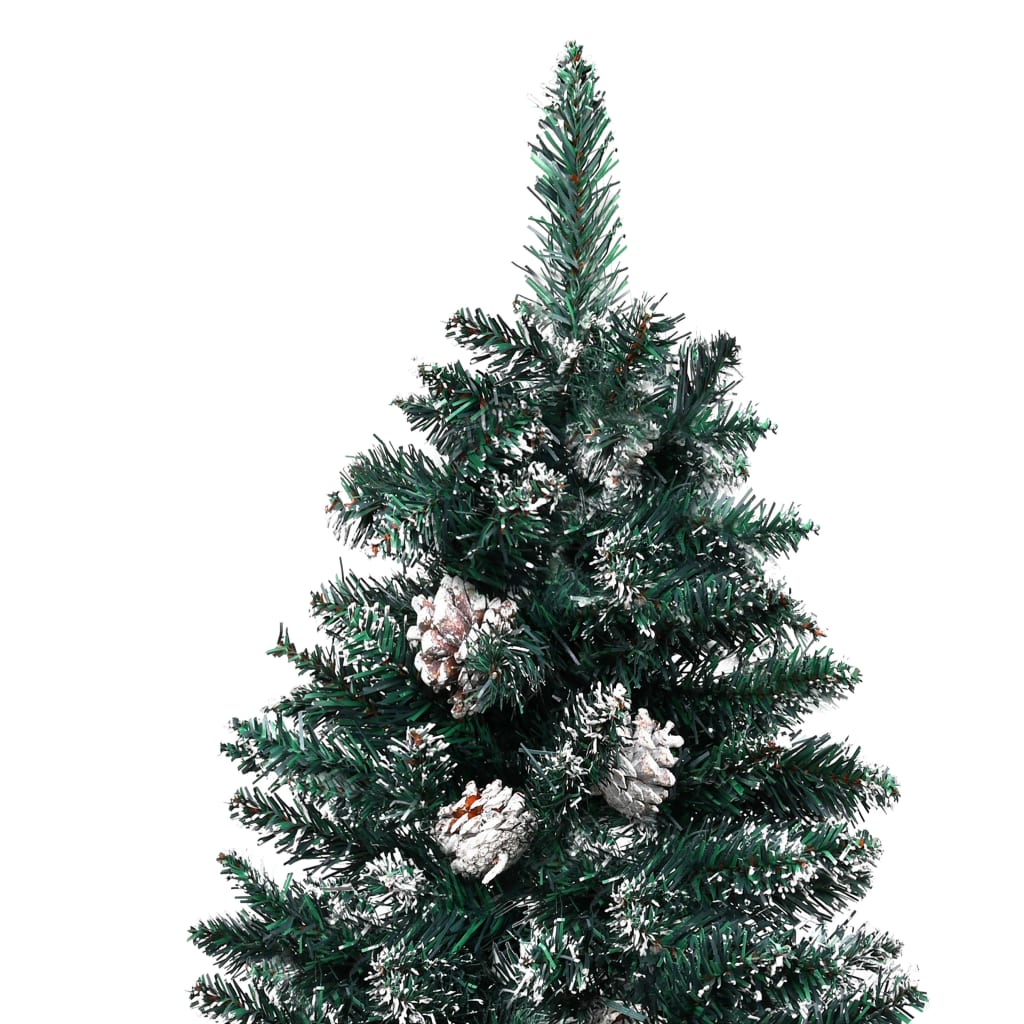 Albero di Natale Sottile Legno Vero Verde con Neve Bianca 150cm