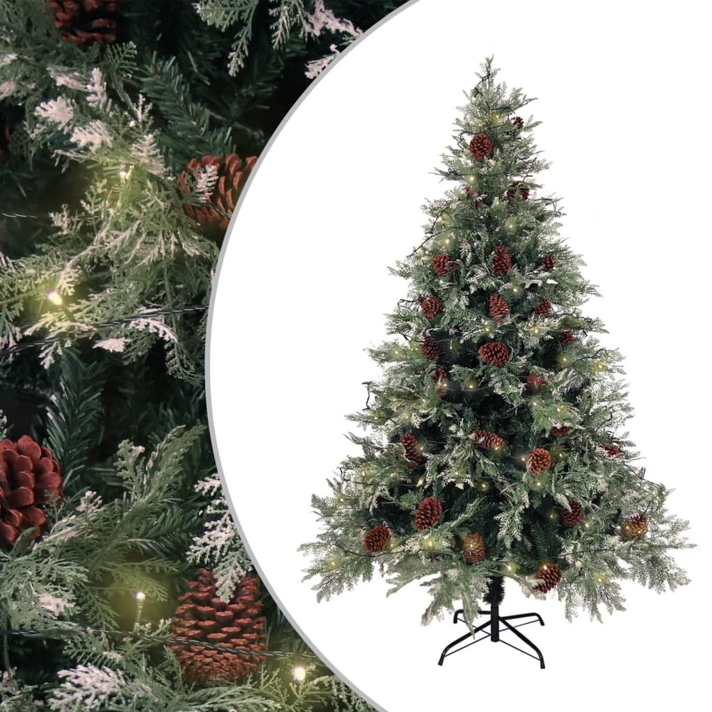 Albero di Natale con LED e Pigne Verde e Bianco 150 cm PVC e PE