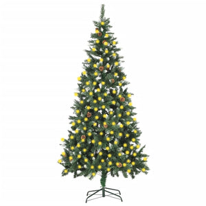 Albero di Natale Artificiale con Luci LED e Pigne 210 cm