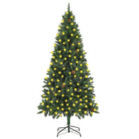 Albero di Natale Artificiale con Luci a LED e Pigne Verde 210cm