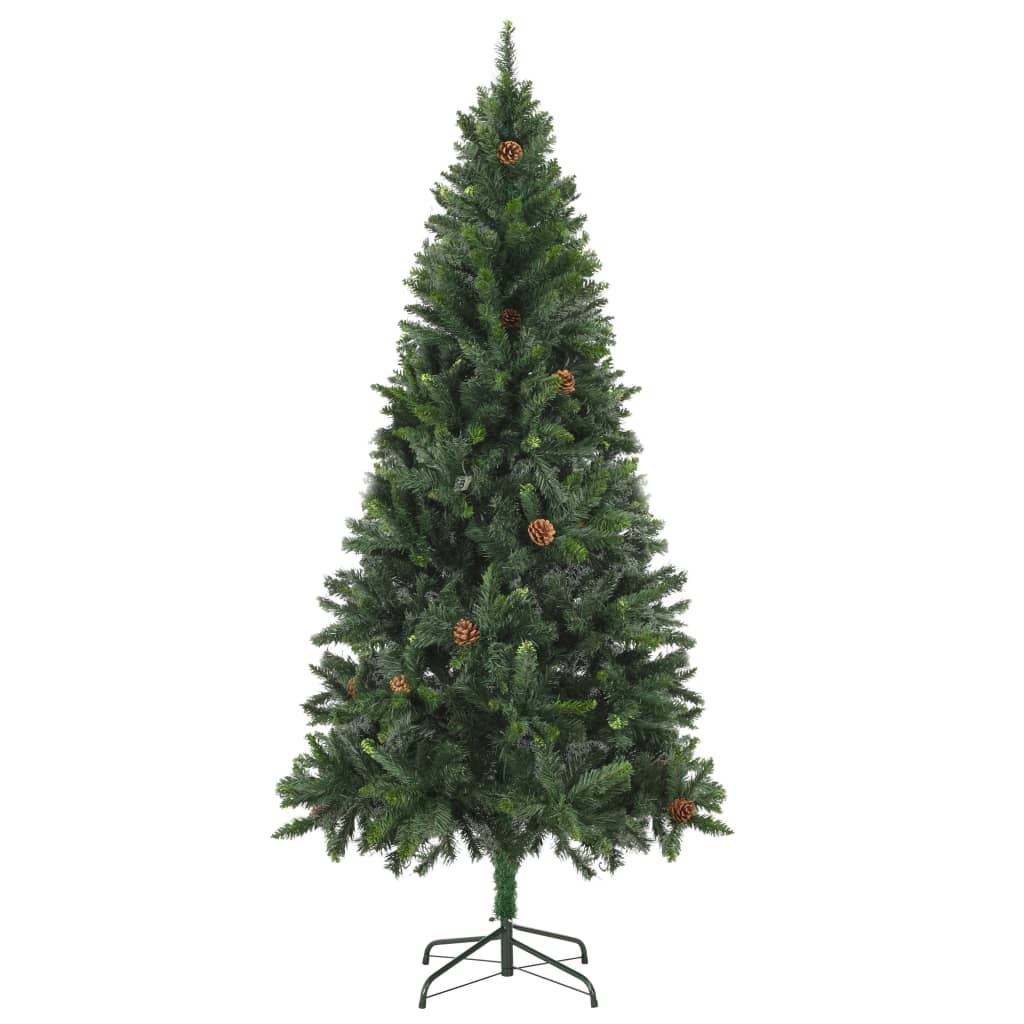 Albero di Natale Artificiale con Luci a LED e Pigne Verde 210cm