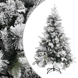 Albero di Natale con Neve Floccata e Pigne 150 cm in PVC e PE