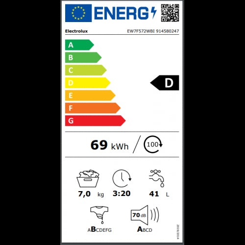 Lavatrice Carica Frotale da Incasso Electrolux EW7F572WBI 7KG 1200 Giri PerfectCare 700 SensiCare TimeManager (A81,9xL59,6xP54) Classe D