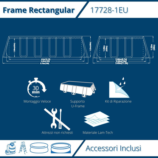 Piscina Fuoriterra Rettangolare Struttura in Acciaio Avenli 549x305x122cm Grigia con Pompa a Sabbia,Scala Teli 17728-1EU