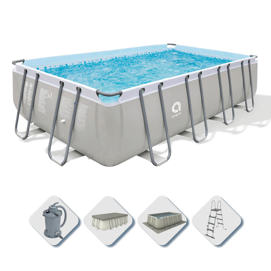 Piscina Fuoriterra Rettangolare Struttura in Acciaio Avenli 549x305x122cm Grigia con Pompa a Sabbia,Scala Teli 17728-1EU