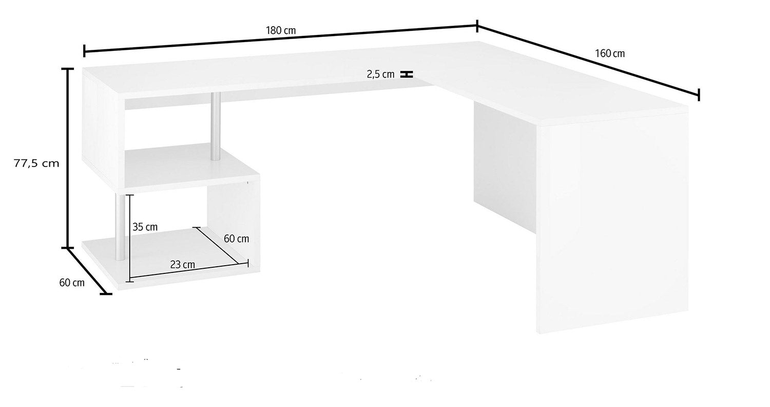 Scrivania Angolare 180/160x60x77,5cm cm Esse Ardesia