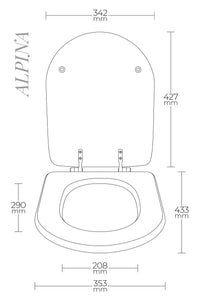 Copriwater Universale 35,3x43,3 cm in MDF Cerniere in Metallo Cromato Alpina Bianco Lucido