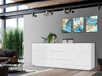 Credenza 4 Ante + 3 Cassetti 220,1x43x86 cm Alien Bianco Lucido