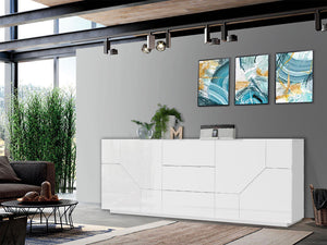 Credenza 4 Ante + 3 Cassetti 220,1x43x86 cm Alien Bianco Lucido