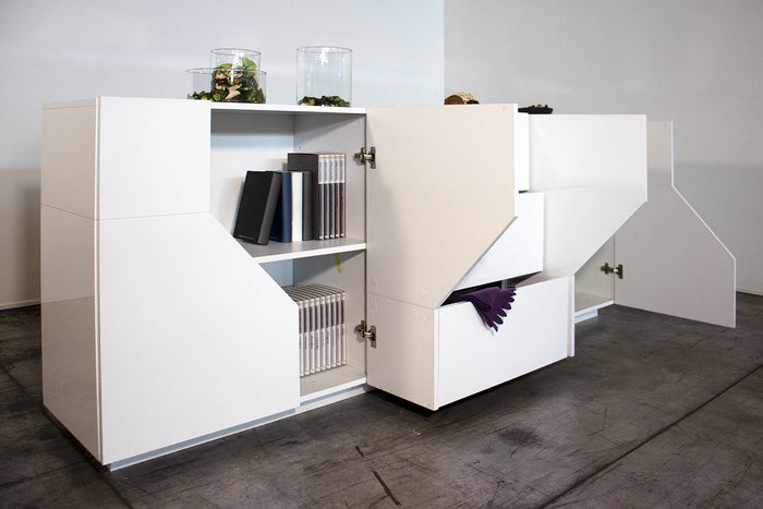 Credenza 4 Ante + 3 Cassetti 220,1x43x86 cm Alien Bianco Lucido