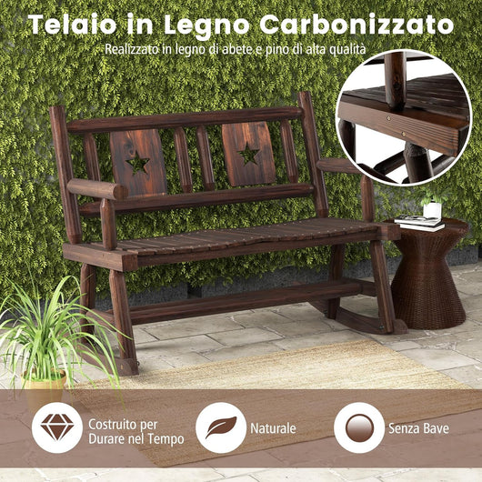 Panca a Dondolo da Giardino, Sedia a Dondolo in Legno con Seduta Ergonomica, Doppia Poltrona a Dondolo in Legno Massiccio per Esterno, Portico, Giardino, 111 x 85 x 89 cm