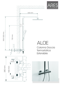 Colonna doccia termostatica Ares Aloe con soffione quadrato 25X25 cm telescopica