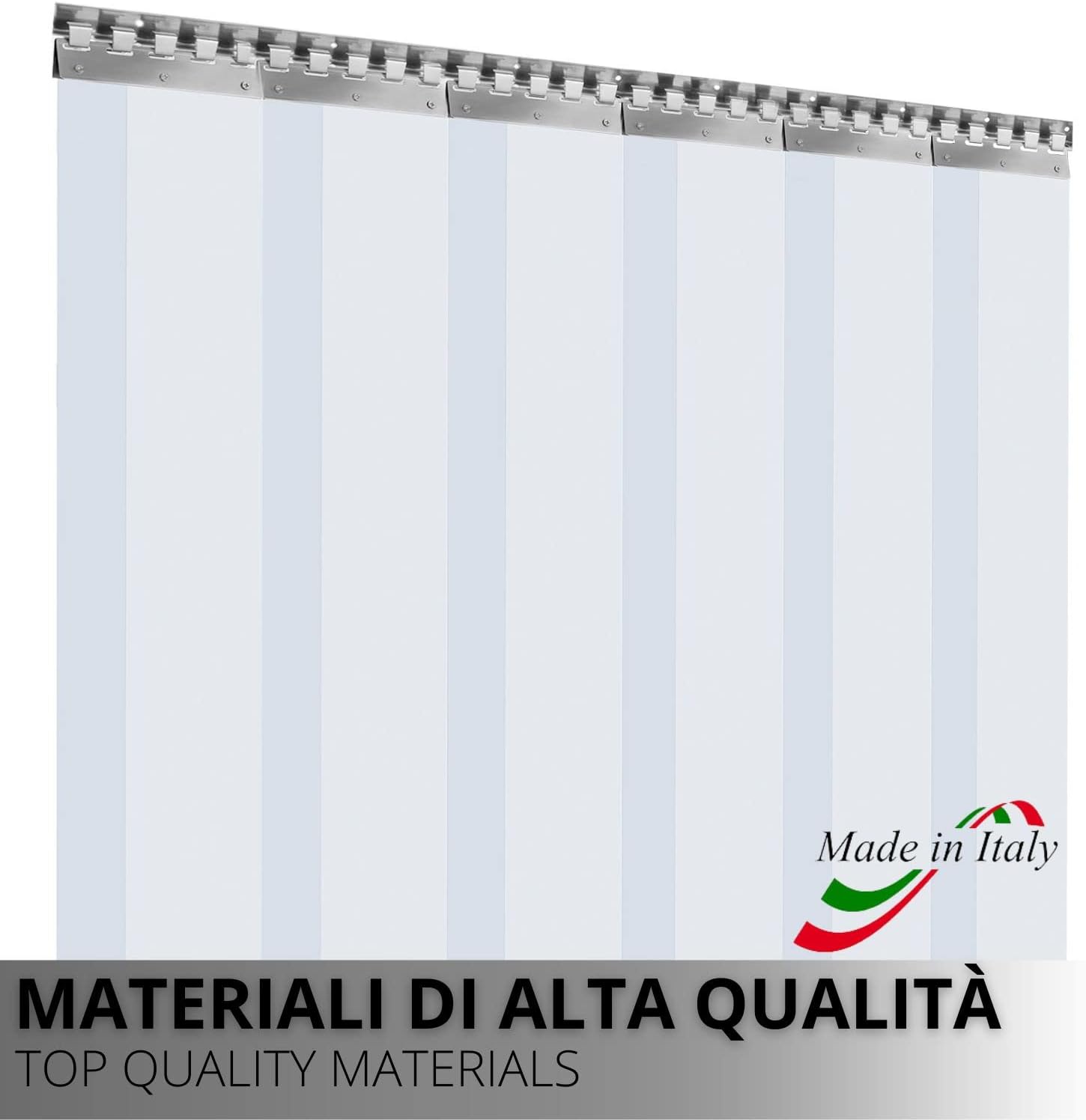 Porta Industriale a Strisce Flessibili in PVC Trasparente 4mx5m Ottimo Isolamento Termico Profilo e Piastre Acciaio Inox