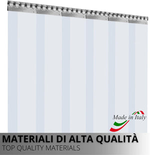 Porta Industriale a Strisce Flessibili in PVC Trasparente 4mx5m Ottimo Isolamento Termico Profilo e Piastre Acciaio Inox