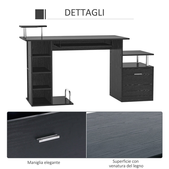 EasyComfort Scrivania per Computer Moderna con Cassetti, Ripiani e Tastiera Estraibile, Scrivania da Ufficio per Casa in Legno Nero 152x60x88cm