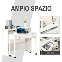 EasyComfort Tavolo Scrivania Salvaspazio per Camera e Ufficio, Scrivania con Cassetti e Ruote, Postazione di Lavoro Doppia o Singola, 100x36x88cm, Bianco