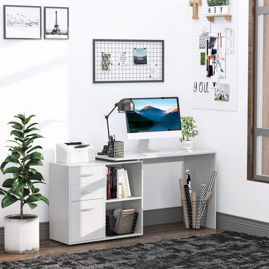 Easycomfort Scrivania Angolare per Computer da Ufficio con Cassettiera 117×83.5×76cm Bianco