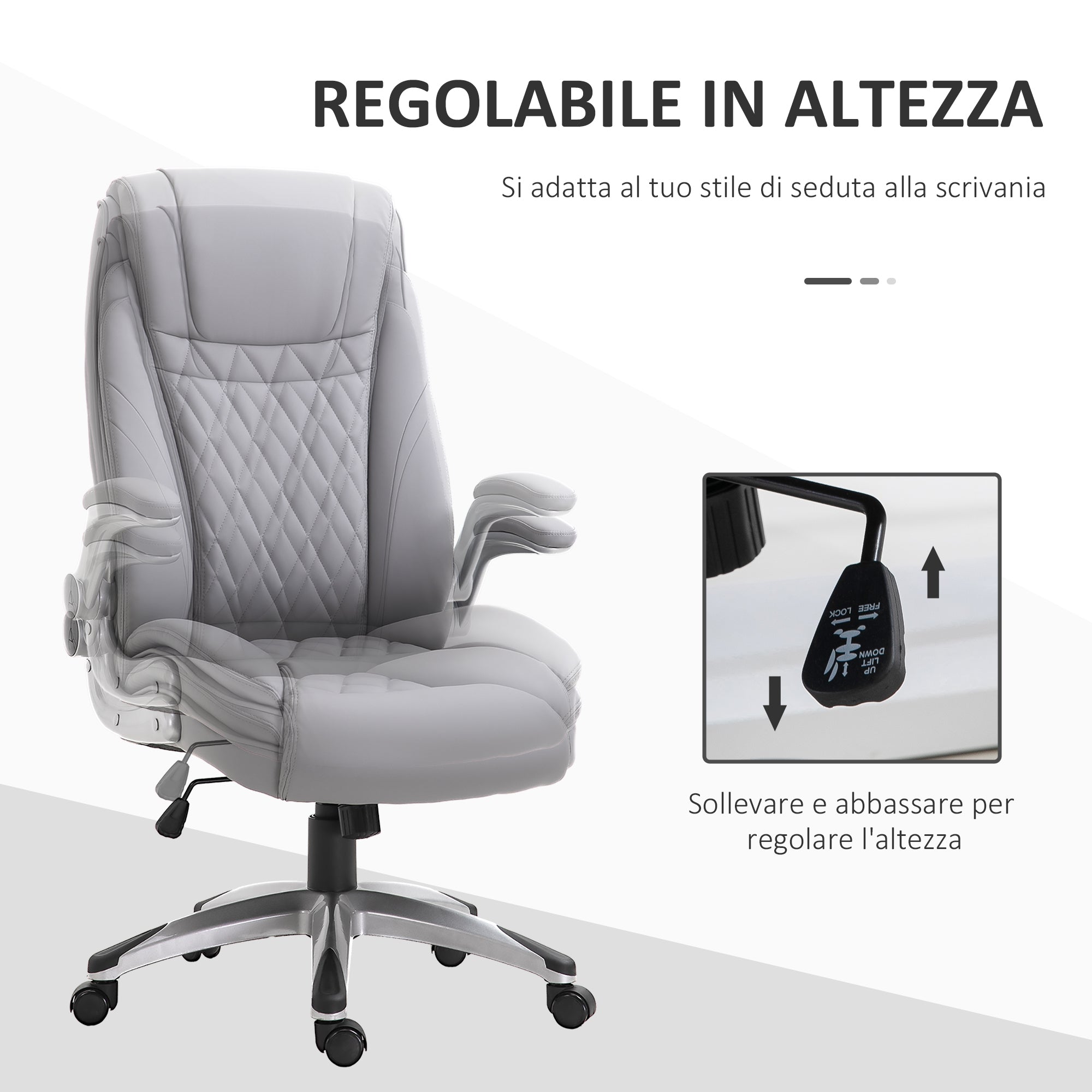 EASYCOMFORT  Sedia da Ufficio Ergonomica con Imbottitura, Altezza Regolabile e 5 Ruote, 69.5x76x113-121 cm, Grigio