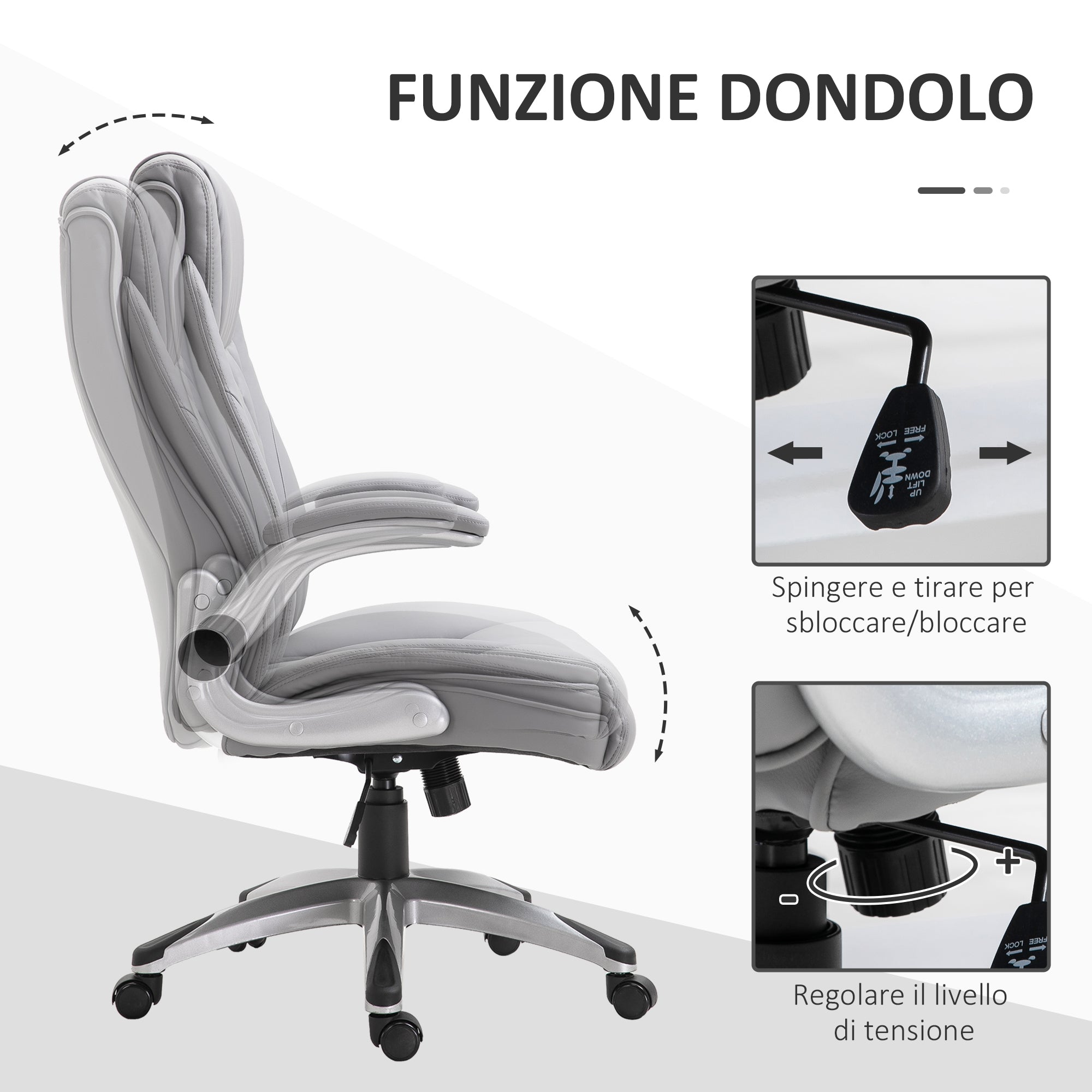 EASYCOMFORT  Sedia da Ufficio Ergonomica con Imbottitura, Altezza Regolabile e 5 Ruote, 69.5x76x113-121 cm, Grigio