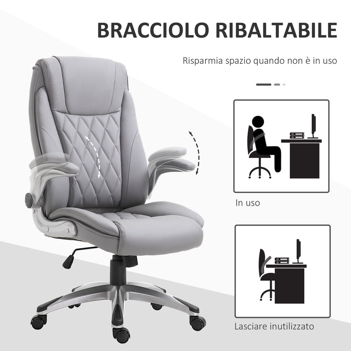 EASYCOMFORT  Sedia da Ufficio Ergonomica con Imbottitura, Altezza Regolabile e 5 Ruote, 69.5x76x113-121 cm, Grigio