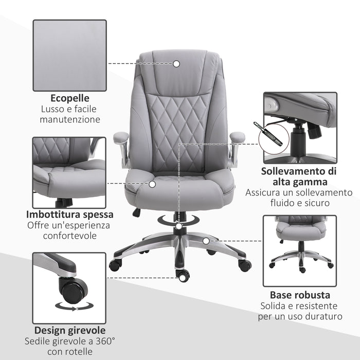 EASYCOMFORT  Sedia da Ufficio Ergonomica con Imbottitura, Altezza Regolabile e 5 Ruote, 69.5x76x113-121 cm, Grigio