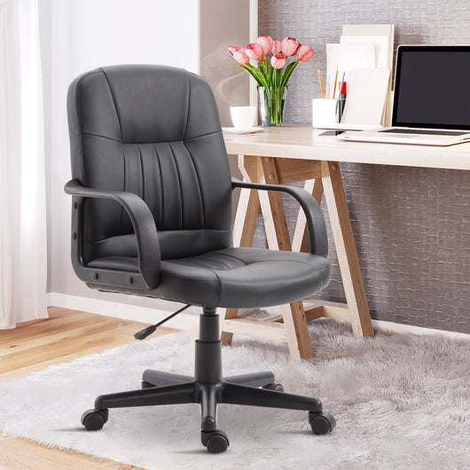 EasyComfort Sedia da Ufficio Ergonomica e Girevole, Poltrona da Ufficio con Altezza Regolabile in Similpelle 60×60×90-99cm Nero