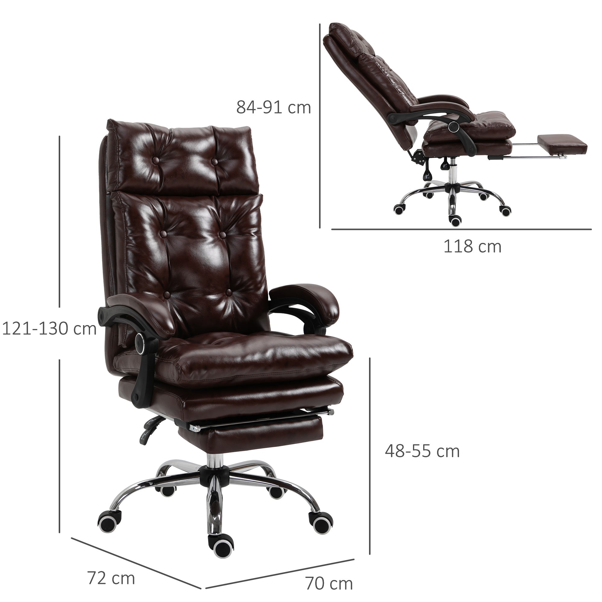 EasyComfort Poltrona Ufficio Presidenziale Similpelle Marrone Stile Chesterfield, Schienale Reclinabile 135° e Poggiapiedi