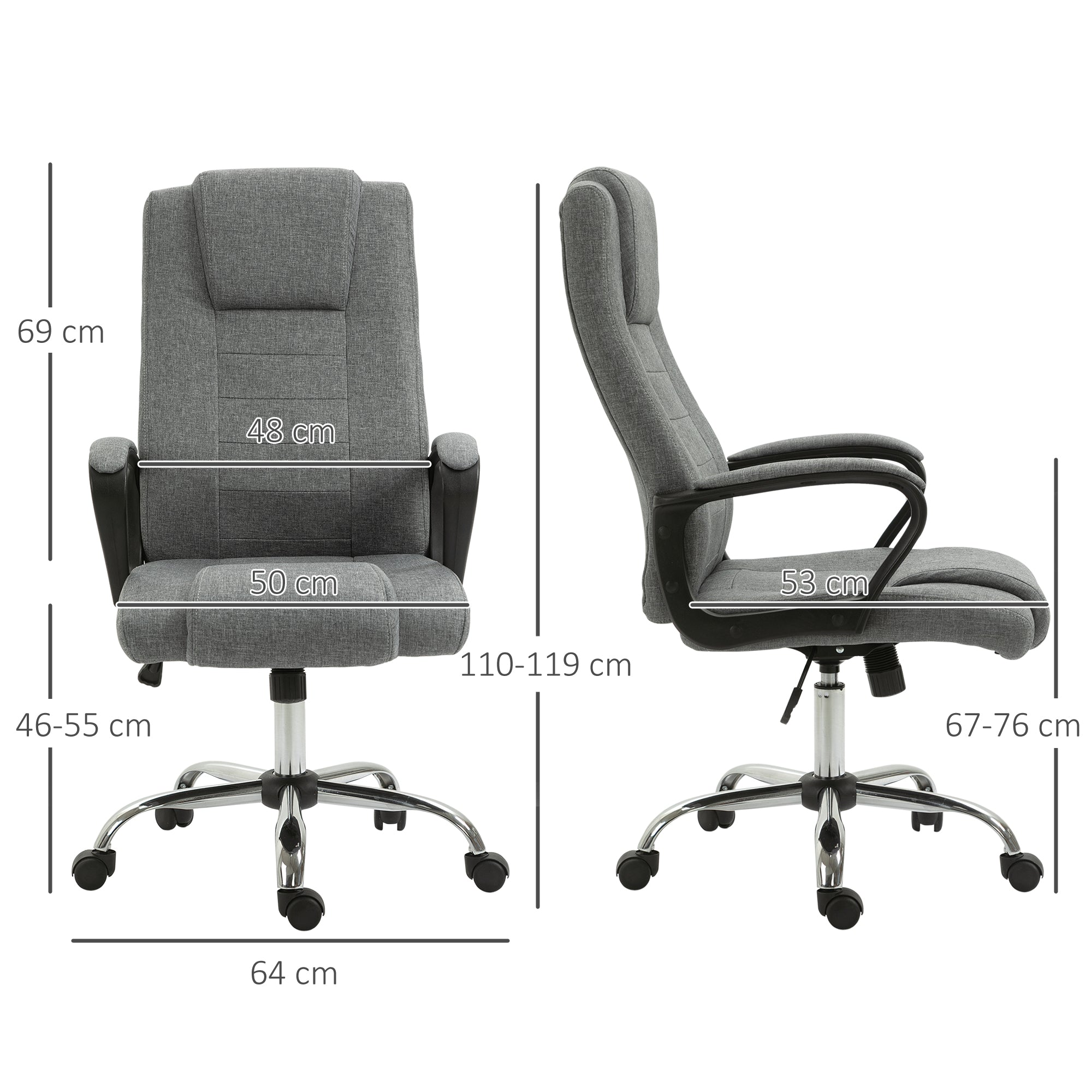 EasyComfort Sedia da Ufficio Presidenziale Ergonomica Basculante e Imbottita con Altezza e Inclinazione Regolabile, 62 x 76 x 110-119cm