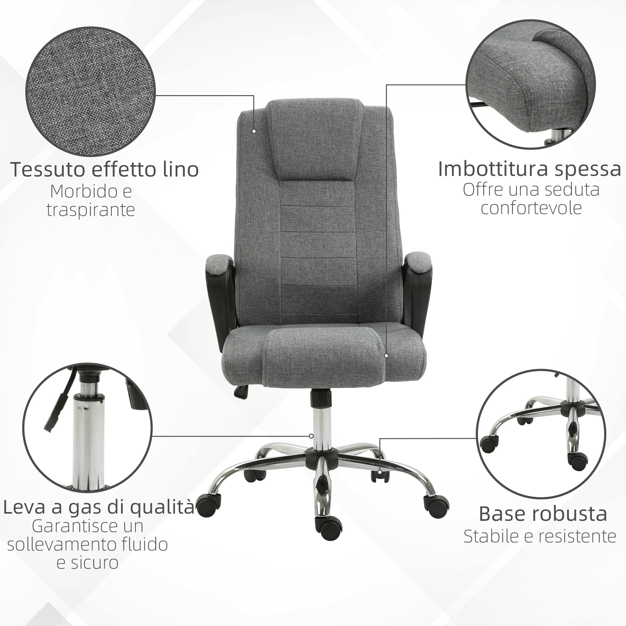 EasyComfort Sedia da Ufficio Presidenziale Ergonomica Basculante e Imbottita con Altezza e Inclinazione Regolabile, 62 x 76 x 110-119cm