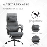 EASYCOMFORT  Sedia da Ufficio Ergonomica ad Altezza Regolabile con Braccioli e Poggiapiedi, 66x70x115-123 cm, Grigia