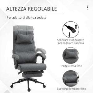 EASYCOMFORT  Sedia da Ufficio Ergonomica ad Altezza Regolabile con Braccioli e Poggiapiedi, 66x70x115-123 cm, Grigia